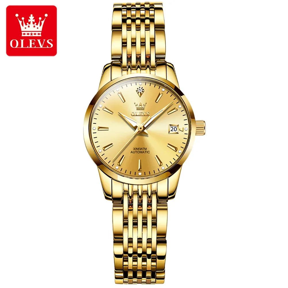 Olevs 6635 Automatic Luxury Watch - Women's Stainless Steel Strap, Classic Fashion Design, Mechanical Movement with Calendar & Date