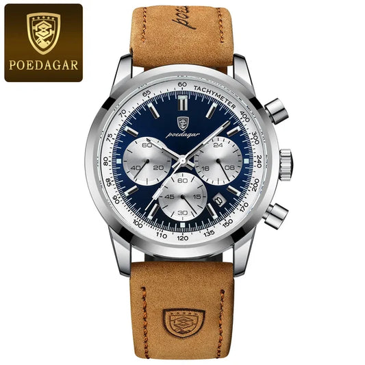 POEDAGAR 921 Top Brand Luxury Man Watch Waterproof Chronograph Luminous Date Wristwatch for Men Quartz Leather Men's Watches Sylvain