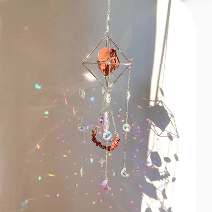 Natural Crystal Handmade Sun Catcher | Moon-Shaped Rainbow Prism Decor