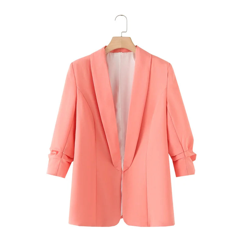 Women's Casual Loose One Button Cuff Pleated Suit Jacket Lucinda