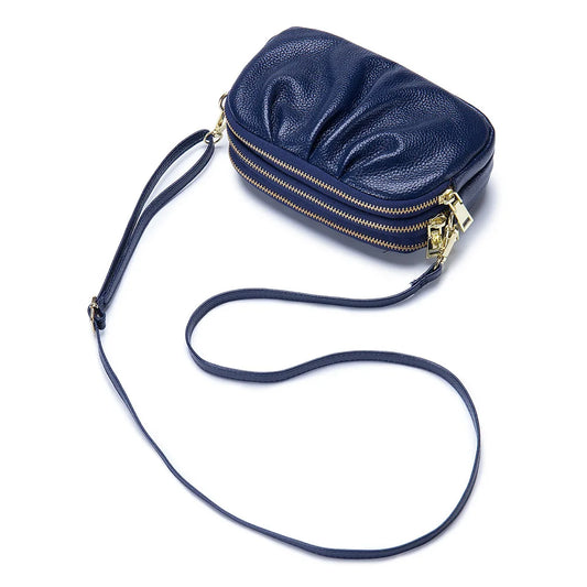 Women Genuine Cow Leather Shoulder Bag Simple Cowhide Large Phone Pocket Sling Bag Nelly
