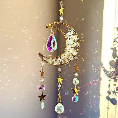 Natural Crystal Handmade Hanging Sun Catcher – Moon-Shaped Crystal Sun Catchers, Hanging Prisms & Rainbow Makers