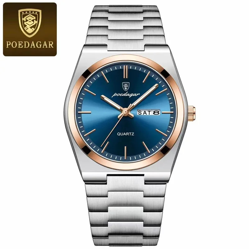 POEDAGAR 930 Ultra-Thin Quartz Watch for Men – Stainless Steel Bracelet, Waterproof, Luminous Men's Wristwatch
