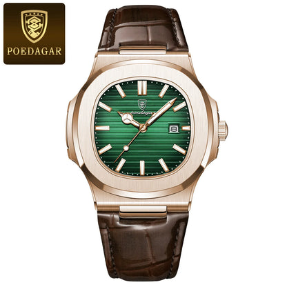POEDAGAR 613 Men's Luxury Gold Watch – Fashion Square Quartz Business Watch with Stainless Steel, Waterproof, Luminous, and Date Display Thierry