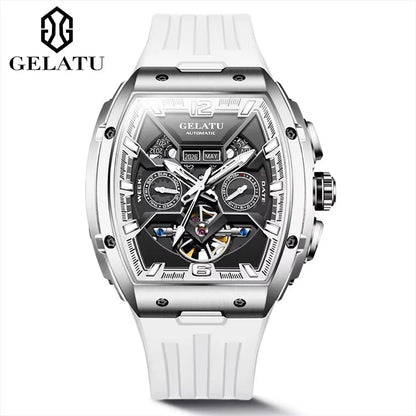 Gelatu 6013 Men's Waterproof Tourbillon Skeleton Automatic Mechanical Watch with Calendar & Luminous Hands