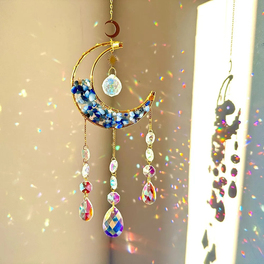 Natural Crystal Handmade Hanging Sun Catcher – Moon-Shaped Crystal Sun Catchers, Hanging Prisms & Rainbow Makers