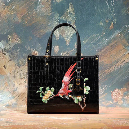Women's Square Tote Handbag with Fashionable Floral Print, Adjustable Handle, and Zipper Closure Caterina