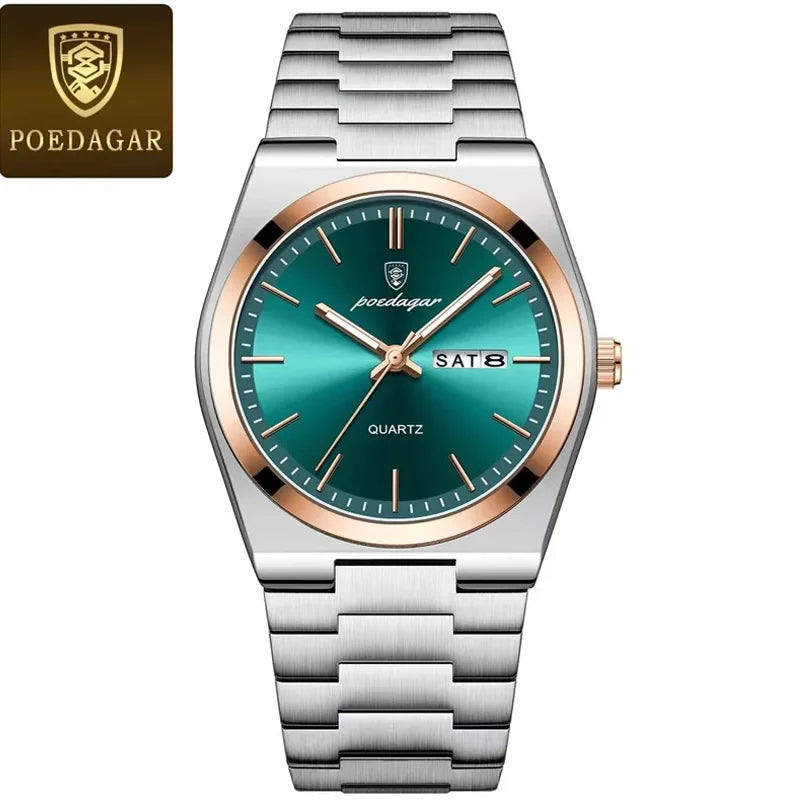 POEDAGAR 930 Ultra-Thin Quartz Watch for Men – Stainless Steel Bracelet, Waterproof, Luminous Men's Wristwatch