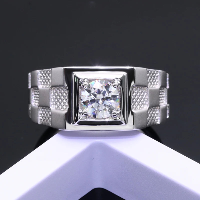 Men’s 1CT Moissanite Ring – 925 Sterling Silver with Gold Plating, D Color Stone Kaan
