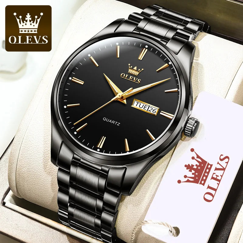 OLEVS 6898 Quartz Wristwatch: Hot-Selling Affordable Steel Strap Watch for Men | Waterproof, Week Display, Business Style