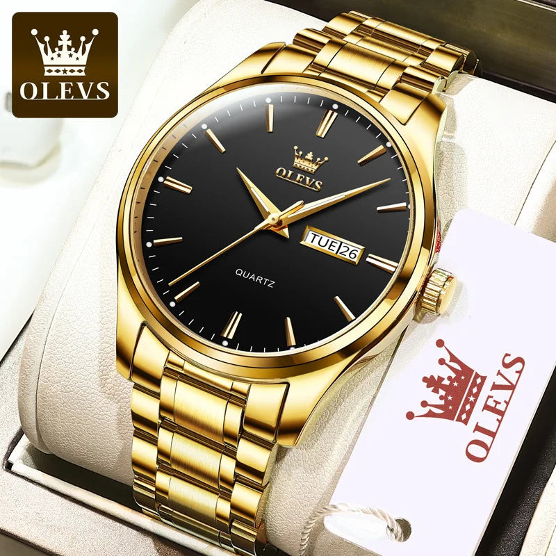 OLEVS 6898 Quartz Wristwatch: Hot-Selling Affordable Steel Strap Watch for Men | Waterproof, Week Display, Business Style
