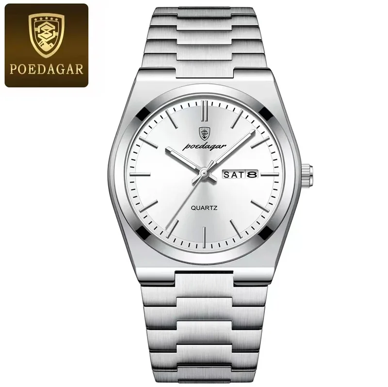 POEDAGAR 930 Ultra-Thin Quartz Watch for Men – Stainless Steel Bracelet, Waterproof, Luminous Men's Wristwatch