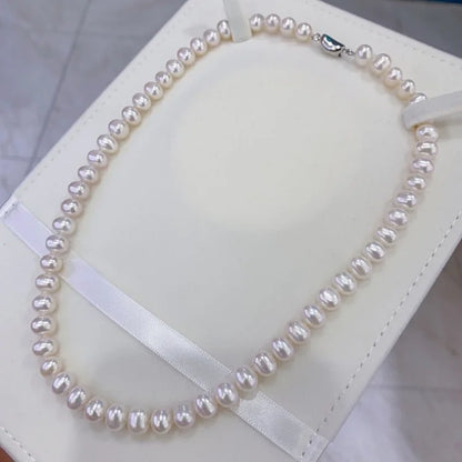 7–8mm Natural Freshwater White Round Pearl Necklace – S925 Sterling Silver Classic Party Jewelry Thalira
