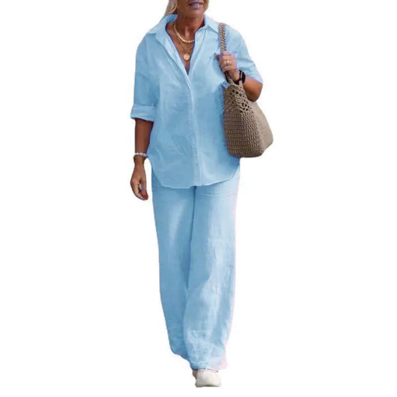 Women Casual Solid Color Pants Wide Leg Set