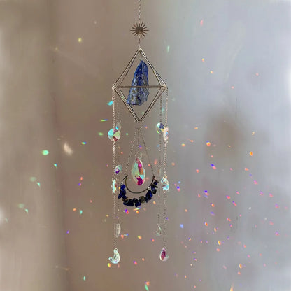 Natural Crystal Handmade Sun Catcher | Moon-Shaped Rainbow Prism Decor