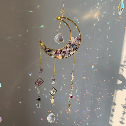 Natural Crystal Handmade Hanging Sun Catcher – Moon-Shaped Crystal Sun Catchers, Hanging Prisms & Rainbow Makers
