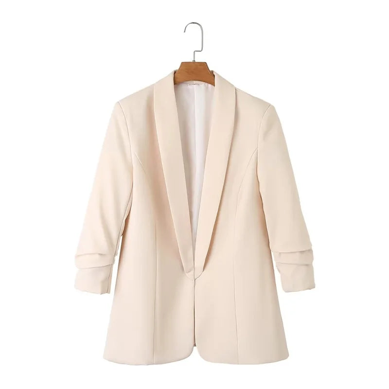 Women's Casual Loose One Button Cuff Pleated Suit Jacket Lucinda