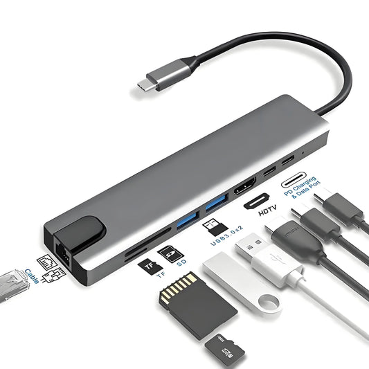 Multifunction 11-in-1 USB-C Hub – 4K 30Hz HDMI Multiport Adapter with 4 USB 3.0 Ports, 3.5mm AUX, and 11-Port Docking Station for Laptops