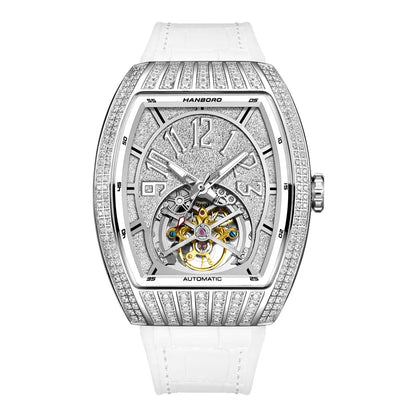 HANBORO Men’s Automatic Skeleton Flywheel Watch – Stainless Steel Case, 5BAR Water Resistant, Mechanical Luxury Wristwatch (Magic Series) Serkan