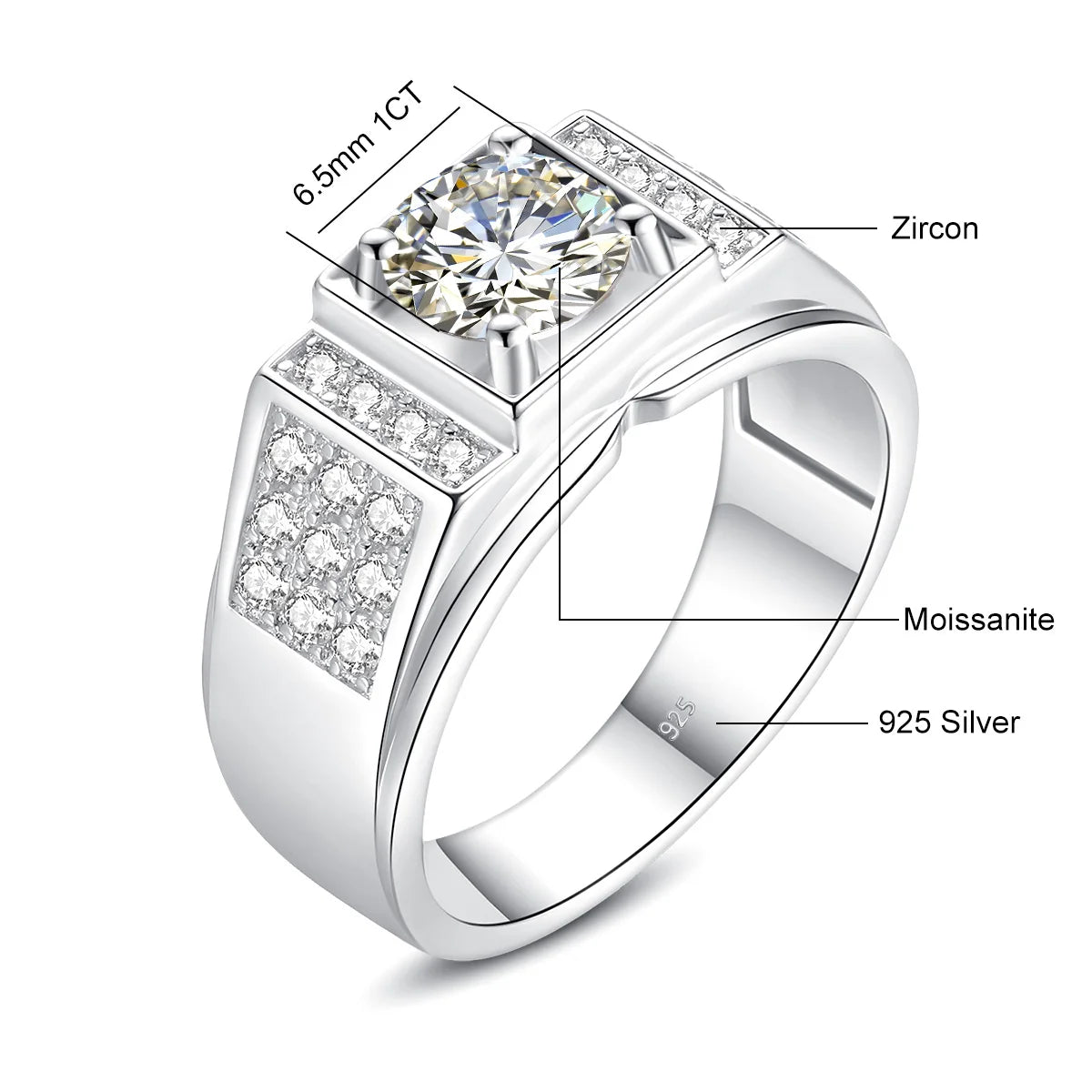 Luxury Men’s 1 Carat Moissanite Ring – Solid 925 Sterling Silver Diamond Engagement Style Fine Jewelry Antonis