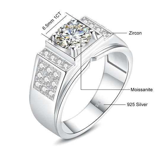 Luxury Men’s 1 Carat Moissanite Ring – Solid 925 Sterling Silver Diamond Engagement Style Fine Jewelry Antonis