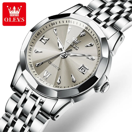 OLEVS 9998 Quartz Watch – Original Stainless Steel Band, Waterproof, with Calendar