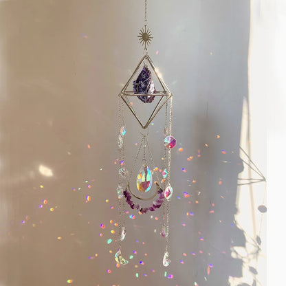 Natural Crystal Handmade Sun Catcher | Moon-Shaped Rainbow Prism Decor