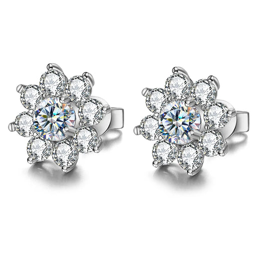 GRA Certified 0.5CT Moissanite Flower Stud Earrings – 925 Sterling Silver Solitaire Wedding & Party Jewelry for Women
