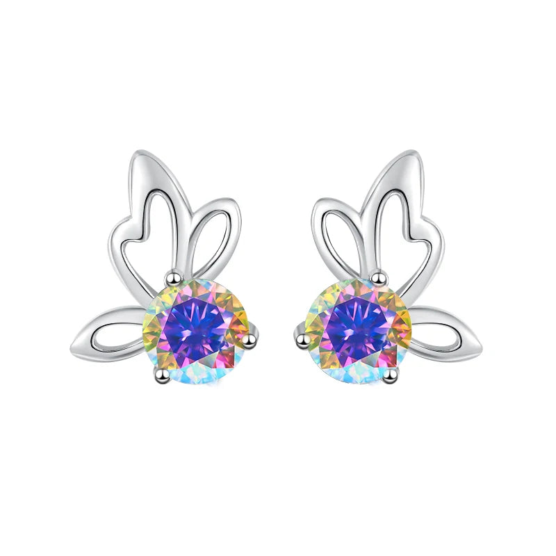 Fine Jewelry | 0.5Ct×2 Round Blue Moissanite Angel Wing Earrings | GRA Certified S925 Sterling Silver Studs for Women Jen