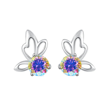 Fine Jewelry | 0.5Ct×2 Round Blue Moissanite Angel Wing Earrings | GRA Certified S925 Sterling Silver Studs for Women Jen