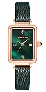 Luxury Retro Green Ladies Watch - Square Case, Minimalist Leather Strap, Seiko Movement Kate