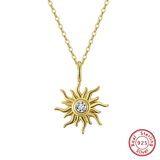 Elegant Sterling Silver Zirconia Sun Pendant Necklace for Women Katnis