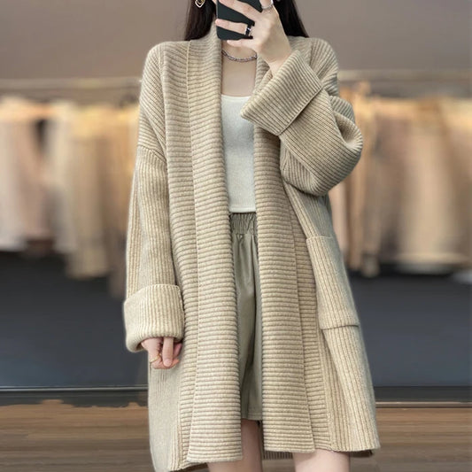 Women's Oversized Knitted Sweater Coat - Vintage Shawl Collar Cardigan for Autumn Arabellina