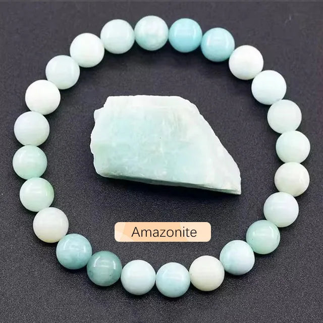 8mm Natural Stone Beaded Bracelet | Fashion Crystal Elastic Stretch Jewelry Gift Nia