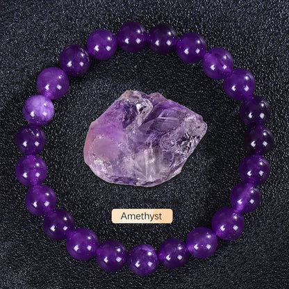 8mm Natural Stone Beaded Bracelet | Fashion Crystal Elastic Stretch Jewelry Gift Nia