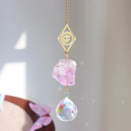 Natural Crystal Suncatcher | Raw Healing Crystals Hanging Sun Catcher for Home Décor & Positive Energy