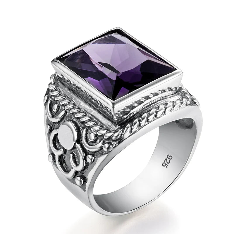 Vintage Filigree 925 Sterling Silver Men’s Ring – Turkish Black Agate Gemstone, Rhodium Plated Floral Design Andreas