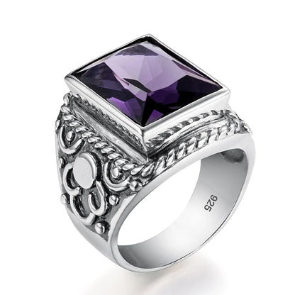 Vintage Filigree 925 Sterling Silver Men’s Ring – Turkish Black Agate Gemstone, Rhodium Plated Floral Design Andreas