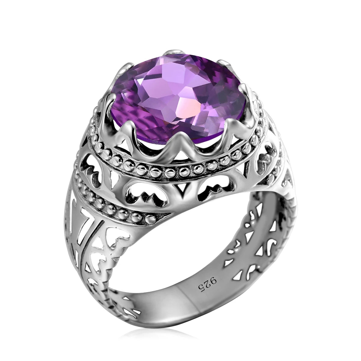 Men’s 925 Sterling Silver Emerald Ring – Vintage Gothic Punk Gemstone Fine Jewelry Gift