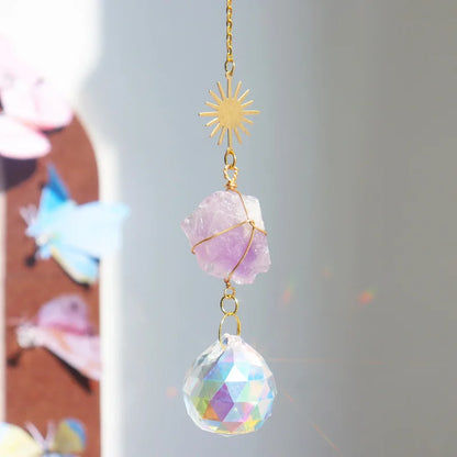 Natural Crystal Suncatcher | Raw Healing Crystals Hanging Sun Catcher for Home Décor & Positive Energy
