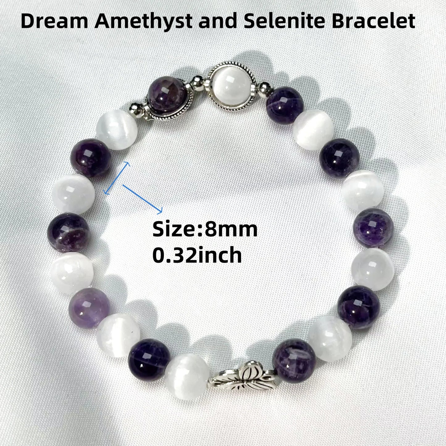 Lucky Beads Amethyst & Selenite Natural Energy Gemstone Bracelet – Healing Crystals Jewelry Gift for Women
