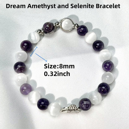Lucky Beads Amethyst & Selenite Natural Energy Gemstone Bracelet – Healing Crystals Jewelry Gift for Women