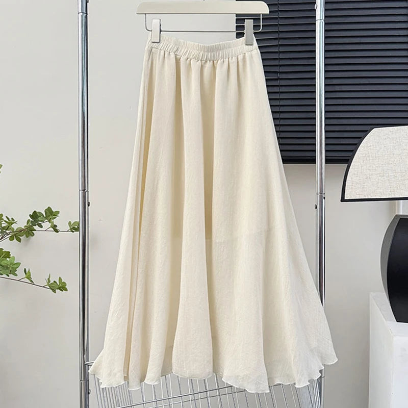 Casual Pleated Long Skirt | Women's High-Waist Solid Color A-Line Korean Fashion Skirt Jamie