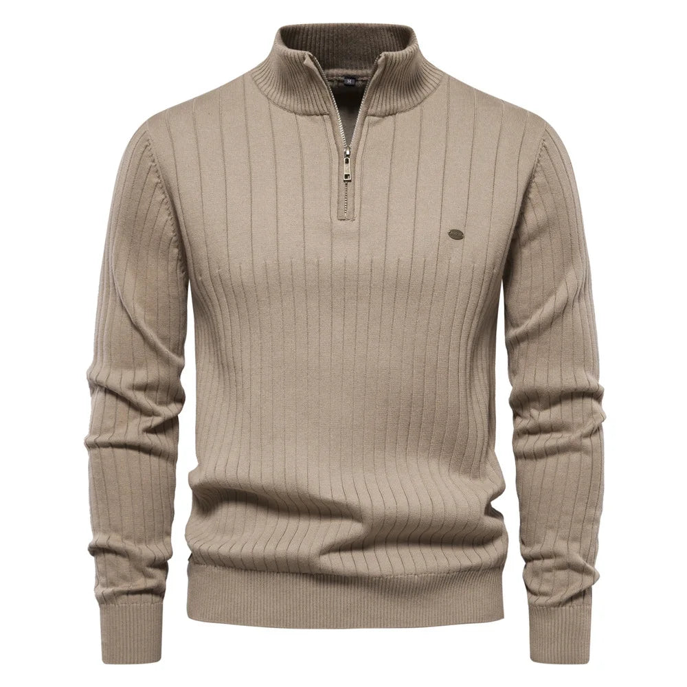 Men’s High Neck Knit Zipper Sweater – Warm Slim Fit Pullover | Sehe Fashion Calvin