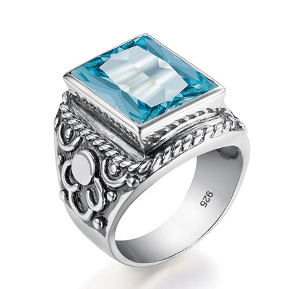 Vintage Filigree 925 Sterling Silver Men’s Ring – Turkish Black Agate Gemstone, Rhodium Plated Floral Design Andreas
