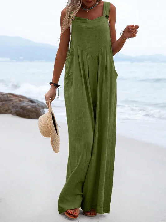 Women's Wide-Leg Overalls | Casual Cotton Linen Baggy Jumpsuit Shaina