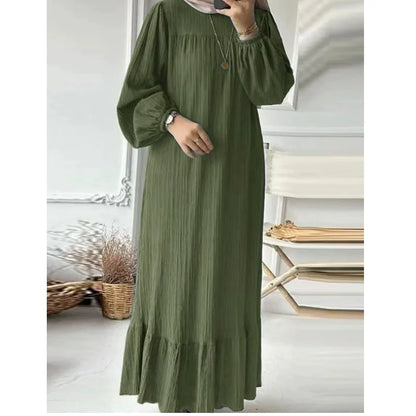 Women's Robe Dress – Spring & Autumn Fashion, Long Sleeve Ruffle Abaya, Casual A-Line Mid-East Style