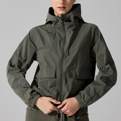 Women’s Quick‑Dry Yoga Jacket – Long‑Sleeve Zipper Fitness Top with Hood for Running & Sun Protection Mary Kay