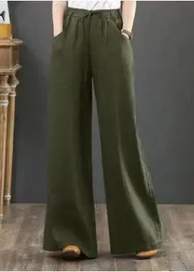 Women's Retro High-Waist Wide-Leg Cotton Linen Pants - Loose Fit, Plus Size Casual Trousers