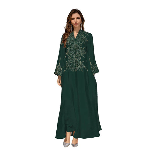 Women’s Modest Abaya Islamic Embroidered Robe, Loose Plus-Size Muslim Dress